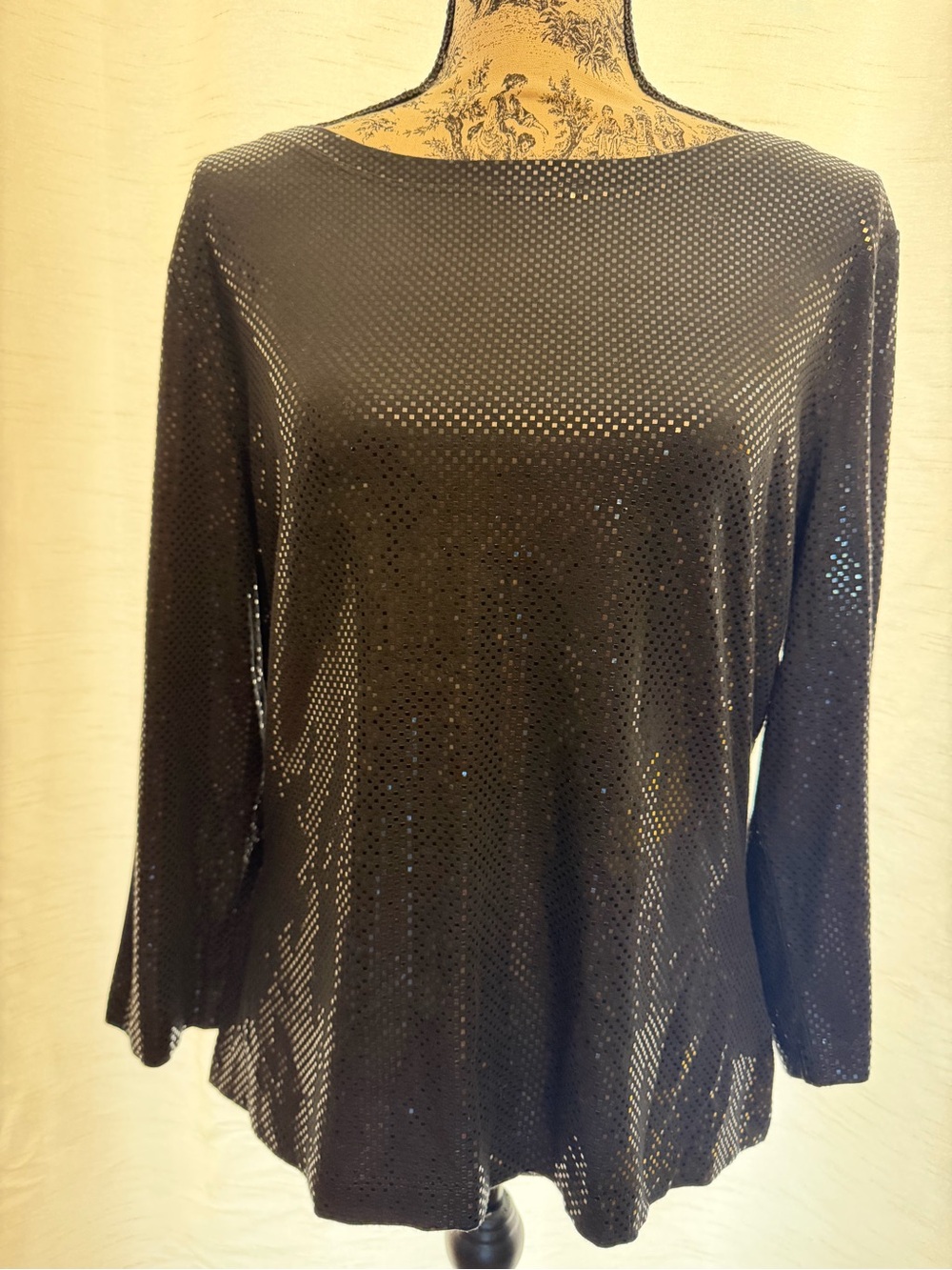 St. John Black Shimmer Stretch Viscose Top Blouse Size L